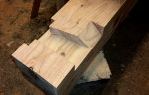 Half dovetail joinery detail Thomson timber buildings Fife Scotland